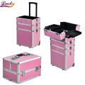 4 in 1 Aluminum Rolling Cosmetic Makeup Train Case Trolley, 4 Removable Wheels